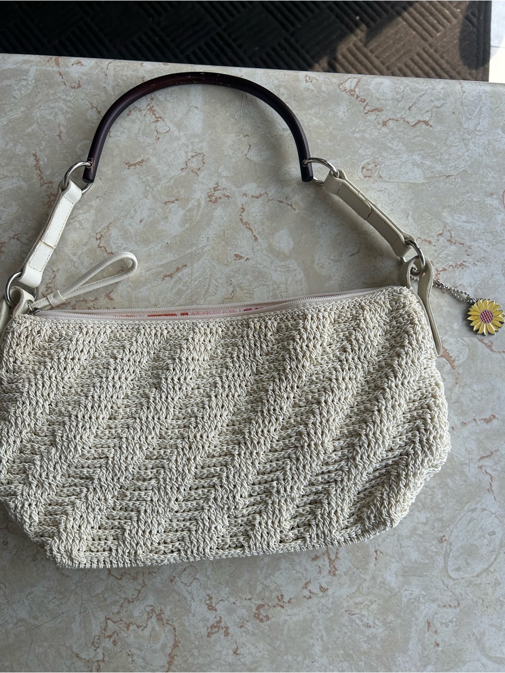 Liz Claiborne Cream Crochet Shoulder Bag with Dark Handle